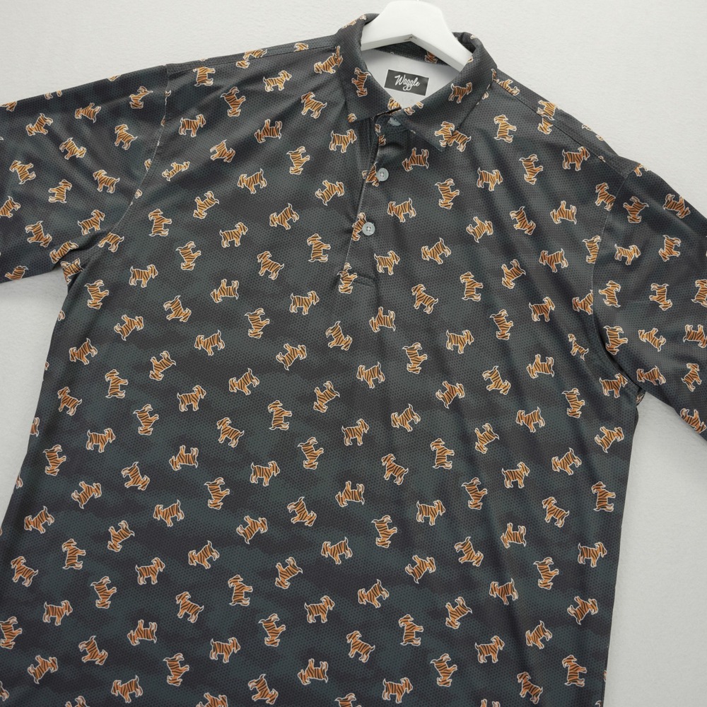 Waggle Golf Polo Mens XL Charcoal Grey Tiger Goat Print Performance Shirt Short